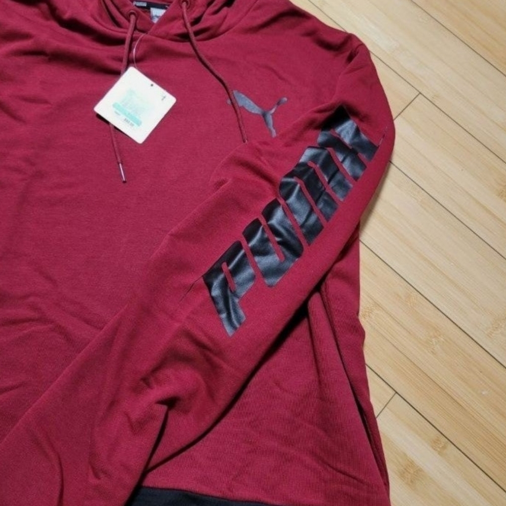 PUMA Hoodie Rhubarb Men's Speed Slant Logo Long Sleeve Burgundy Black Size Large - Picture 3 of 9